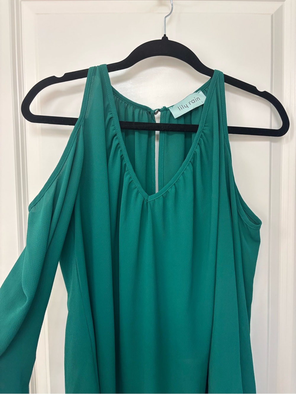 Lilly Rain Women's Teal Cold-Shoulder Blouse